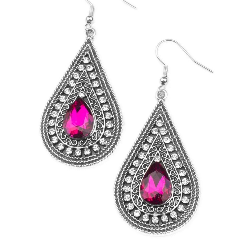 Paparazzi Jewelry Accessories - Metro Masquerade - Pink Earrings - Vintage - Picture 2 of 4